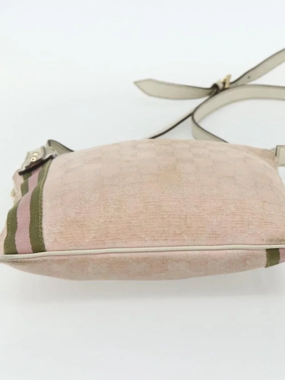 GUCCI GG Canvas Sherry Line Shoulder Bag Pink Gold 144388 Auth ti3863